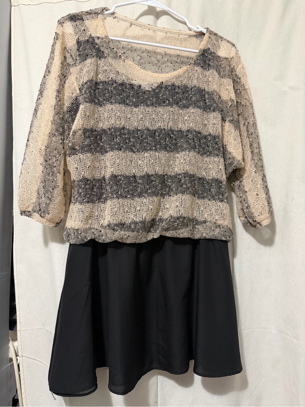 BCBGeneration Black Layered mini
Dress with Textured Knit Overlay